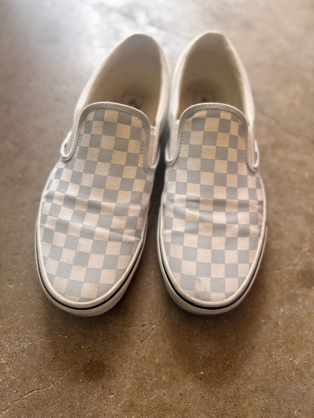 Vans Slip-On Checkerboard Sneakers in Light Gray and White